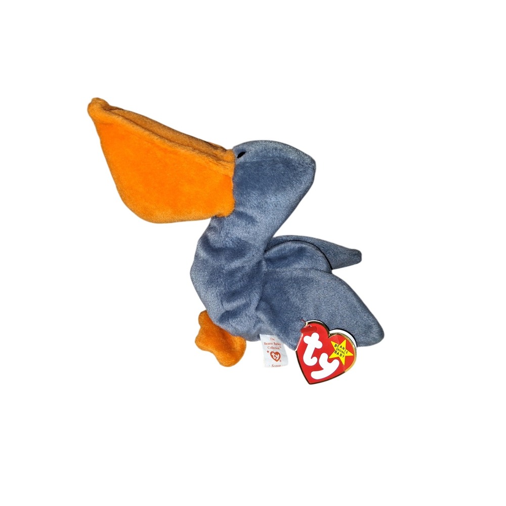 Ty Beanie Babies Scoop the Pelican Blue‎ Grey Orange Bird Plush 1996 Style 4107
